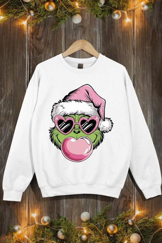 Pink Blowing Bubble Grinch Graphic Sweatshirts Color Bear WHITE / S 2000002381557