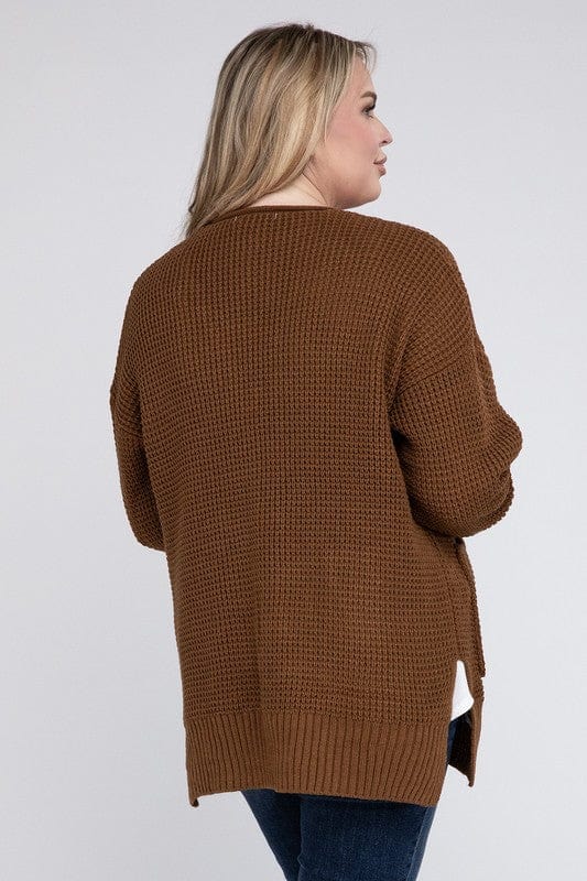 Plus Low Gauge Waffle Open Cardigan Sweater ZENANA