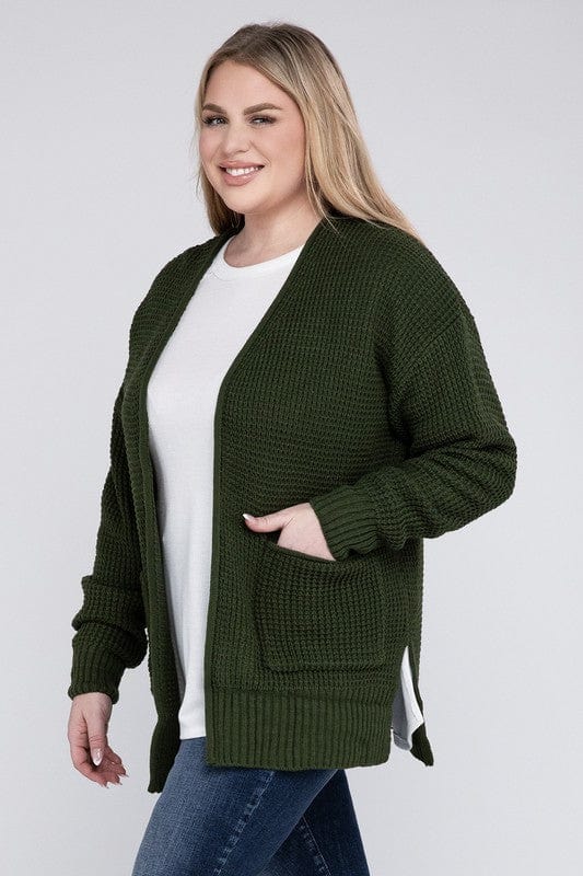 Plus Low Gauge Waffle Open Cardigan Sweater ZENANA