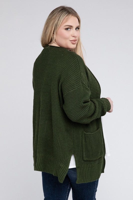 Plus Low Gauge Waffle Open Cardigan Sweater ZENANA