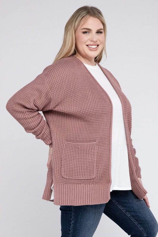 Plus Low Gauge Waffle Open Cardigan Sweater ZENANA