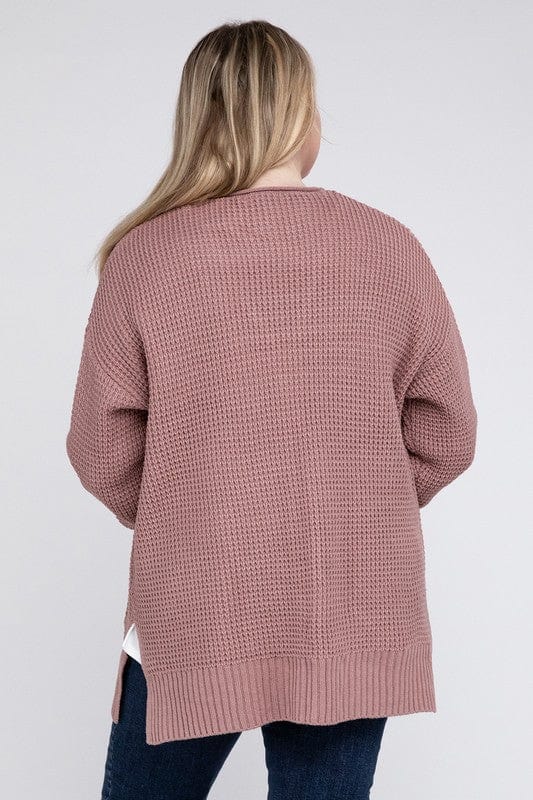 Plus Low Gauge Waffle Open Cardigan Sweater ZENANA