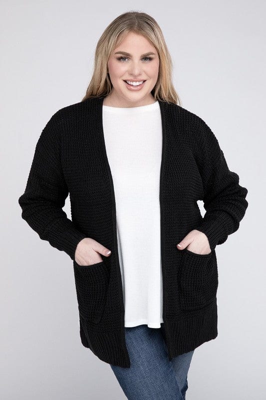 Plus Low Gauge Waffle Open Cardigan Sweater ZENANA