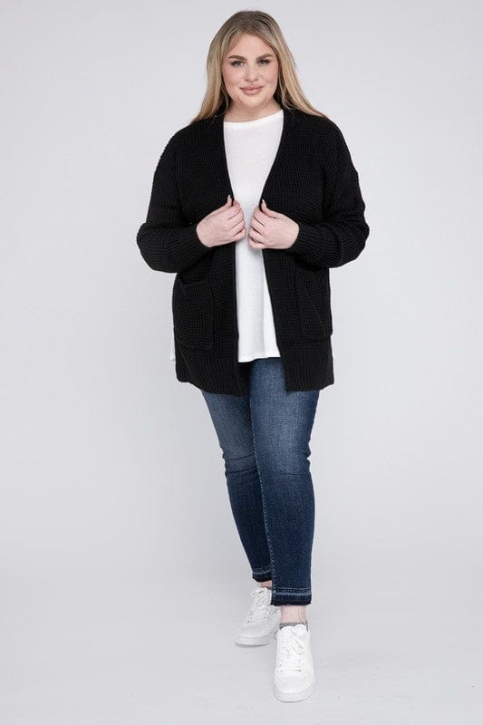 Plus Low Gauge Waffle Open Cardigan Sweater ZENANA