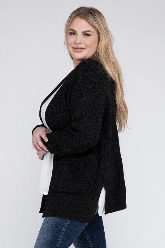 Plus Low Gauge Waffle Open Cardigan Sweater ZENANA