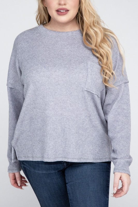 Plus Ribbed Brushed Melange Hacci Sweater ZENANA H GREY / 1X 1000001827836