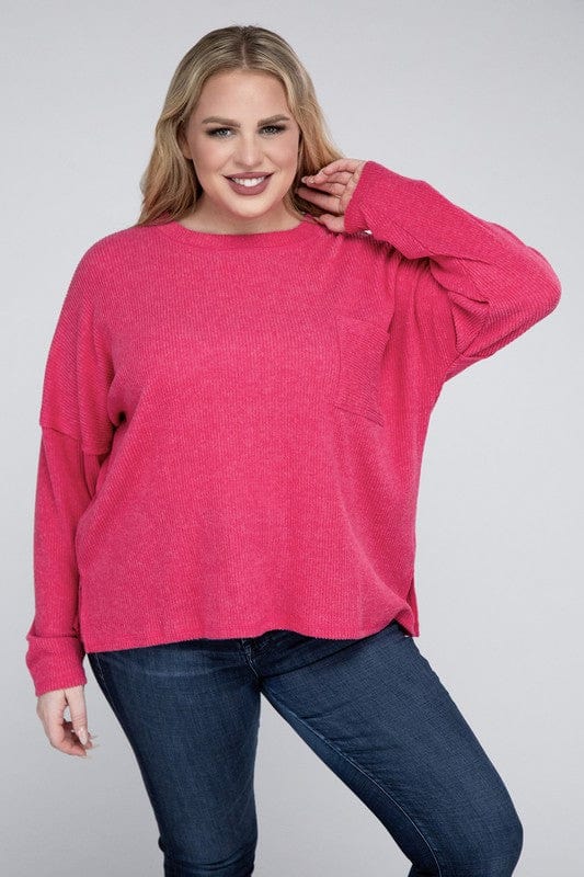 Plus Ribbed Brushed Melange Hacci Sweater ZENANA