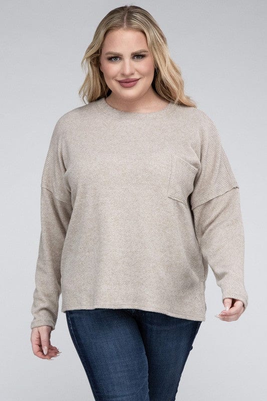 Plus Ribbed Brushed Melange Hacci Sweater ZENANA