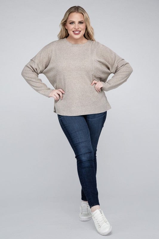 Plus Ribbed Brushed Melange Hacci Sweater ZENANA