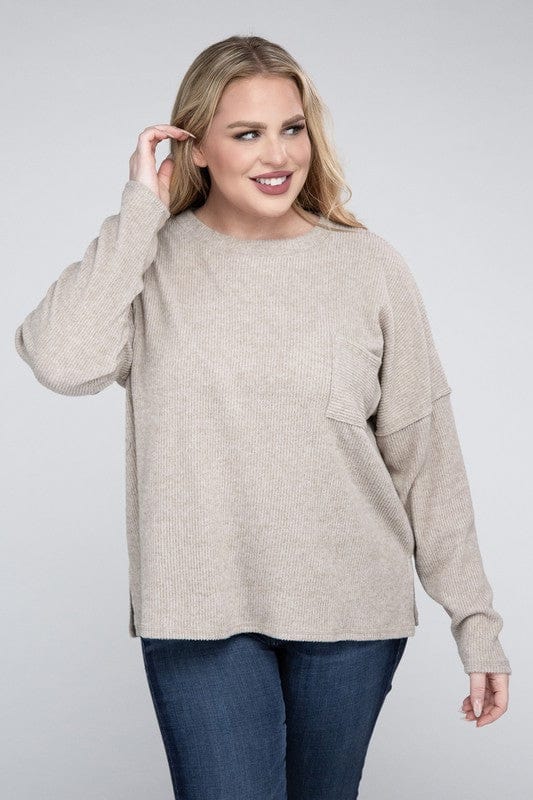 Plus Ribbed Brushed Melange Hacci Sweater ZENANA