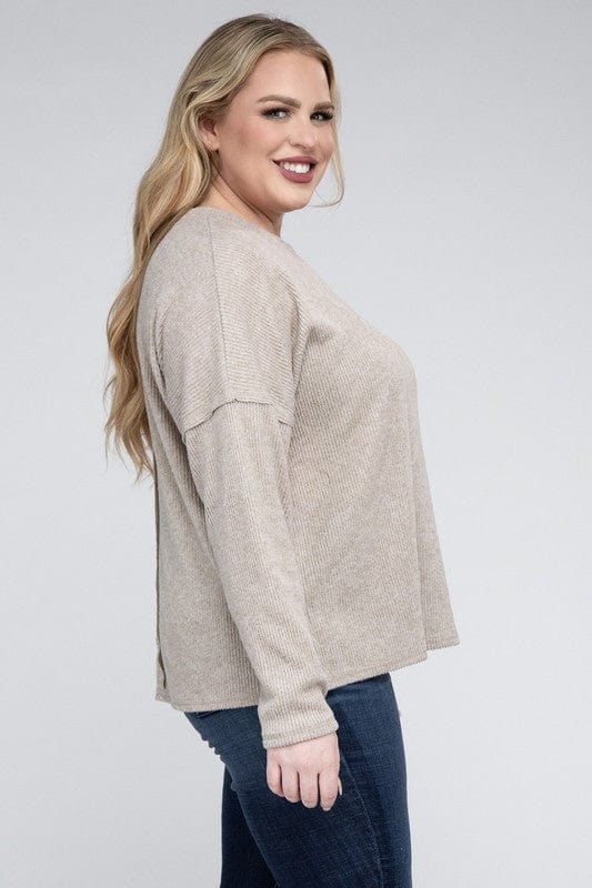 Plus Ribbed Brushed Melange Hacci Sweater ZENANA