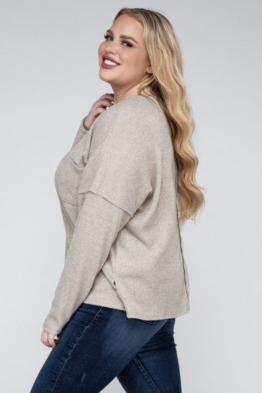 Plus Ribbed Brushed Melange Hacci Sweater ZENANA