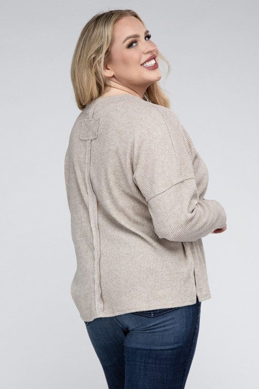 Plus Ribbed Brushed Melange Hacci Sweater ZENANA