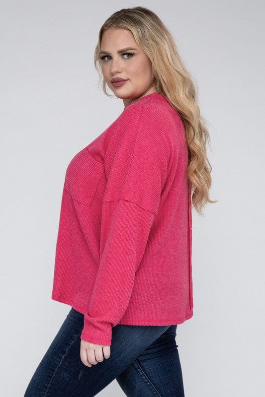 Plus Ribbed Brushed Melange Hacci Sweater ZENANA