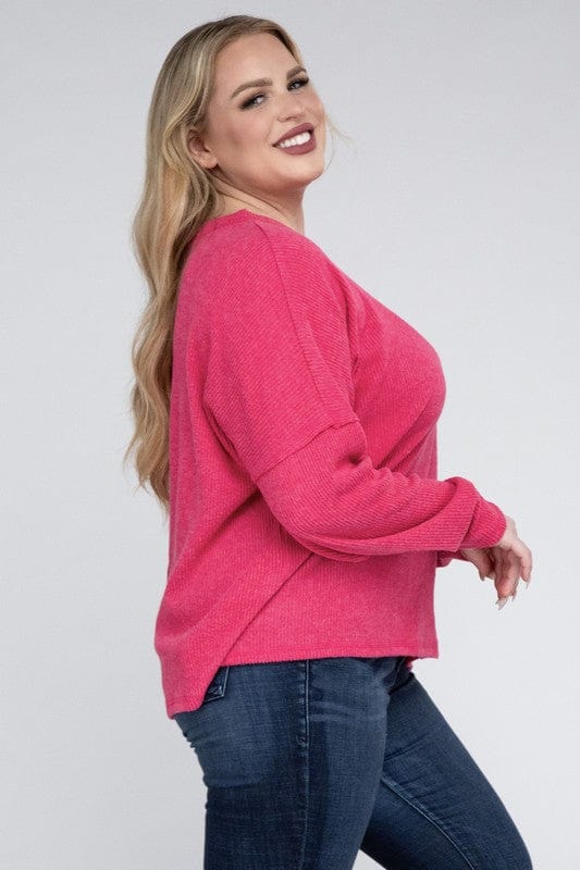 Plus Ribbed Brushed Melange Hacci Sweater ZENANA