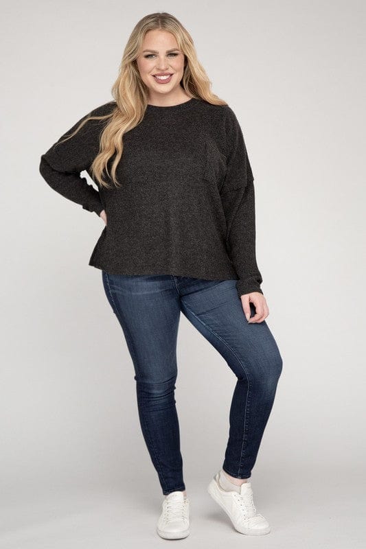 Plus Ribbed Brushed Melange Hacci Sweater ZENANA