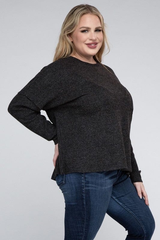 Plus Ribbed Brushed Melange Hacci Sweater ZENANA