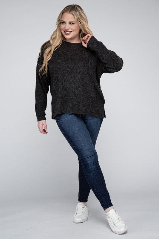 Plus Ribbed Brushed Melange Hacci Sweater ZENANA