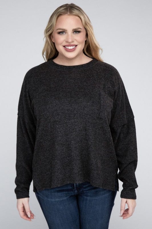 Plus Ribbed Brushed Melange Hacci Sweater ZENANA