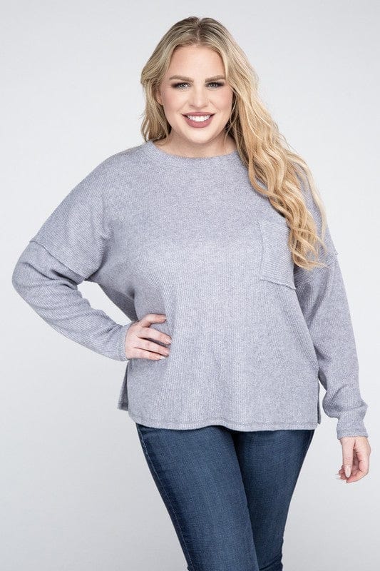 Plus Ribbed Brushed Melange Hacci Sweater ZENANA