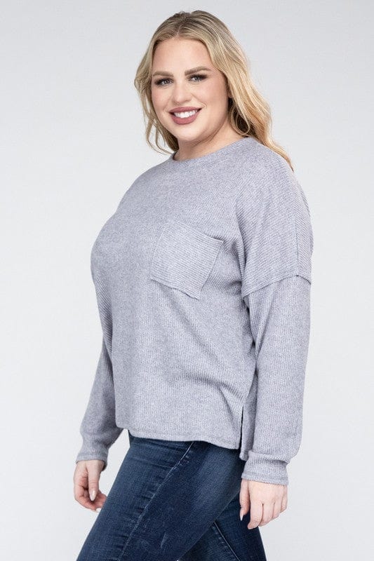 Plus Ribbed Brushed Melange Hacci Sweater ZENANA