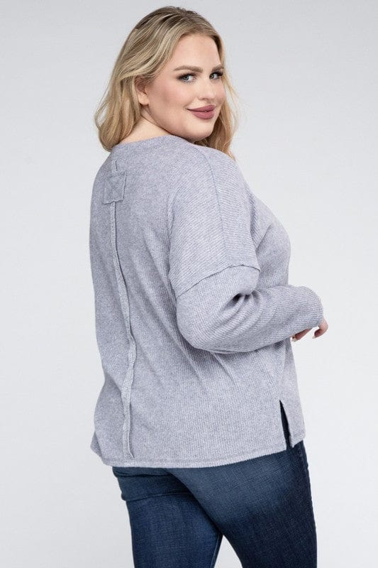 Plus Ribbed Brushed Melange Hacci Sweater ZENANA