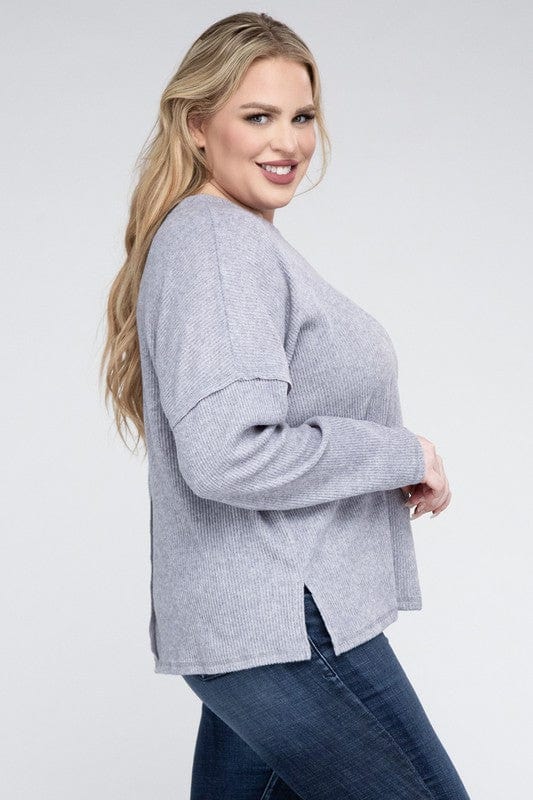 Plus Ribbed Brushed Melange Hacci Sweater ZENANA