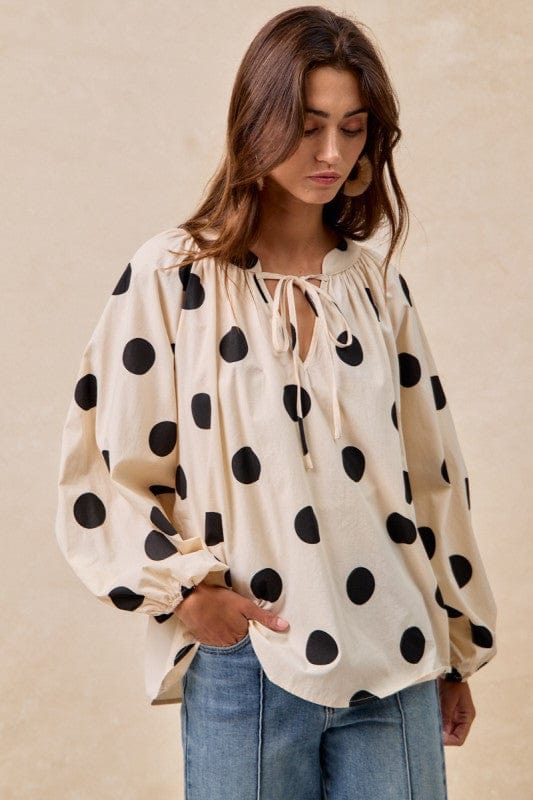Polka Dot Exaggerated Balloon Sleeves Top-Bibi Bibi