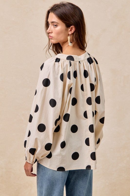 Polka Dot Exaggerated Balloon Sleeves Top-Bibi Bibi