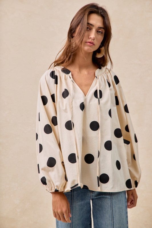 Polka Dot Exaggerated Balloon Sleeves Top-Bibi Bibi