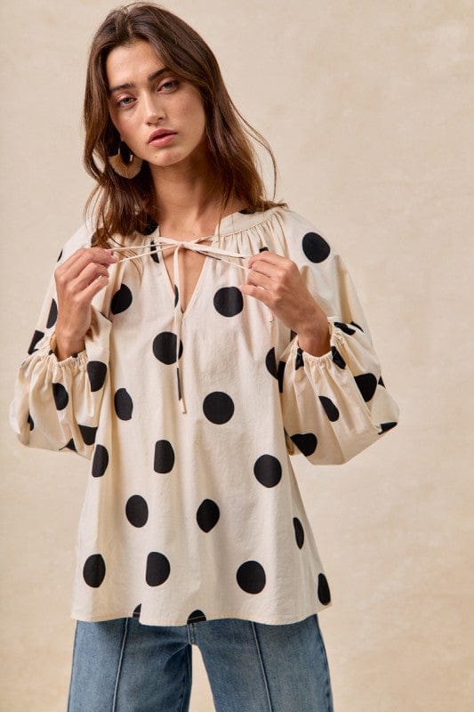 Polka Dot Exaggerated Balloon Sleeves Top-Bibi Bibi