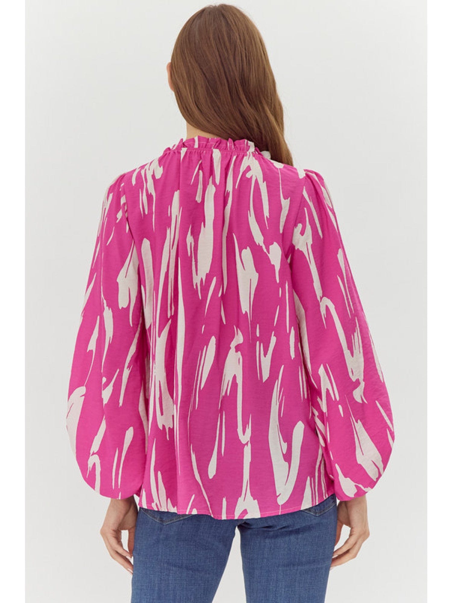 Print top with stretch-band neckline-PINK JODIFL