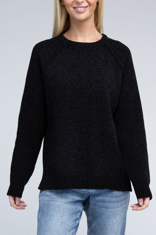 Raglan Chenille Sweater ZENANA BLACK / S 1000001839924