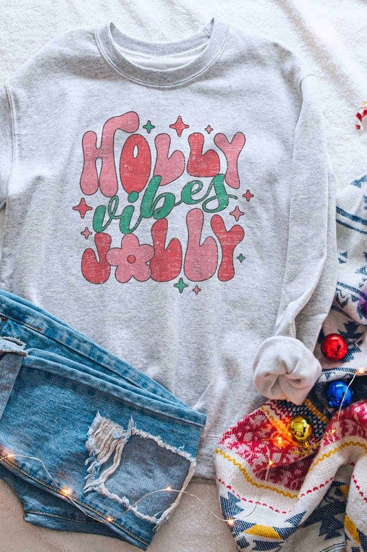 RETRO HOLLY JOLLY VIBES GRAPHIC SWEATSHIRT BLUME AND CO. ASH / S 2000001044620