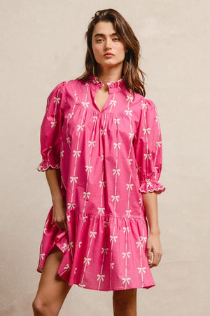 BiBi Ribbon Patterns With Scallops Edge Details Short Sleeve Dress main image 1
