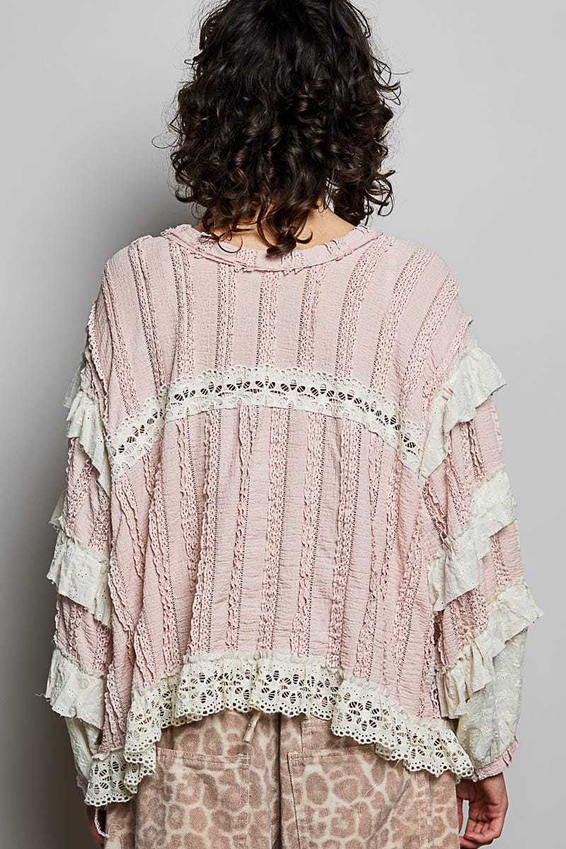 Ruffle Eyelet Top-SOFT PINK POL