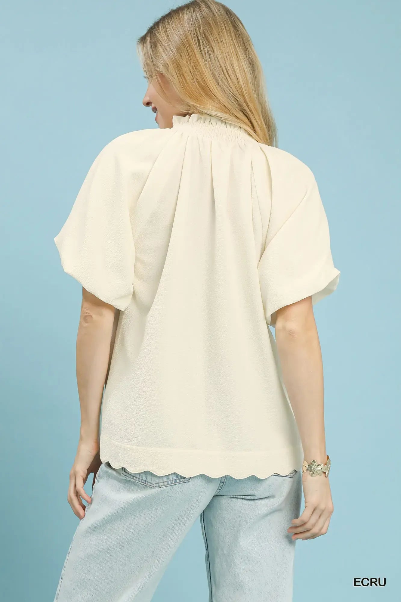 Scalloped Hem Textured Blouse Umgee