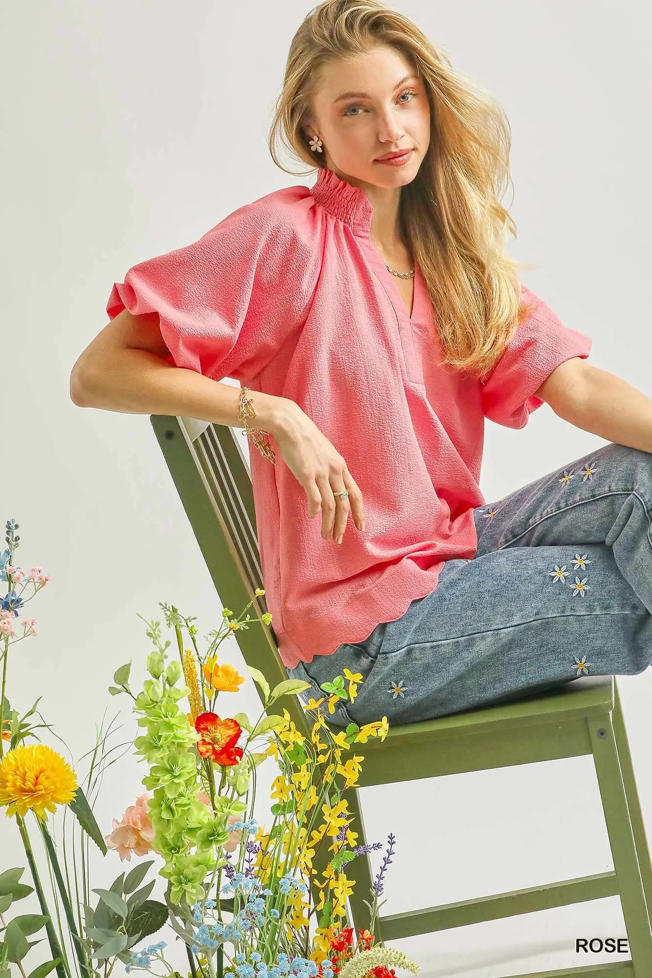 Scalloped Hem Textured Blouse Umgee