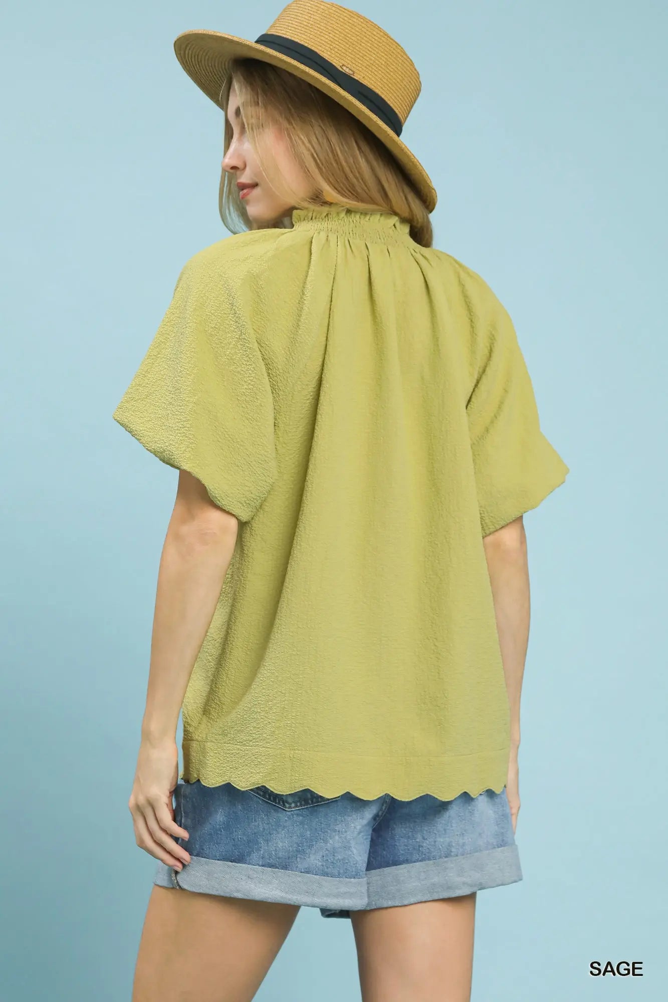 Scalloped Hem Textured Blouse Umgee