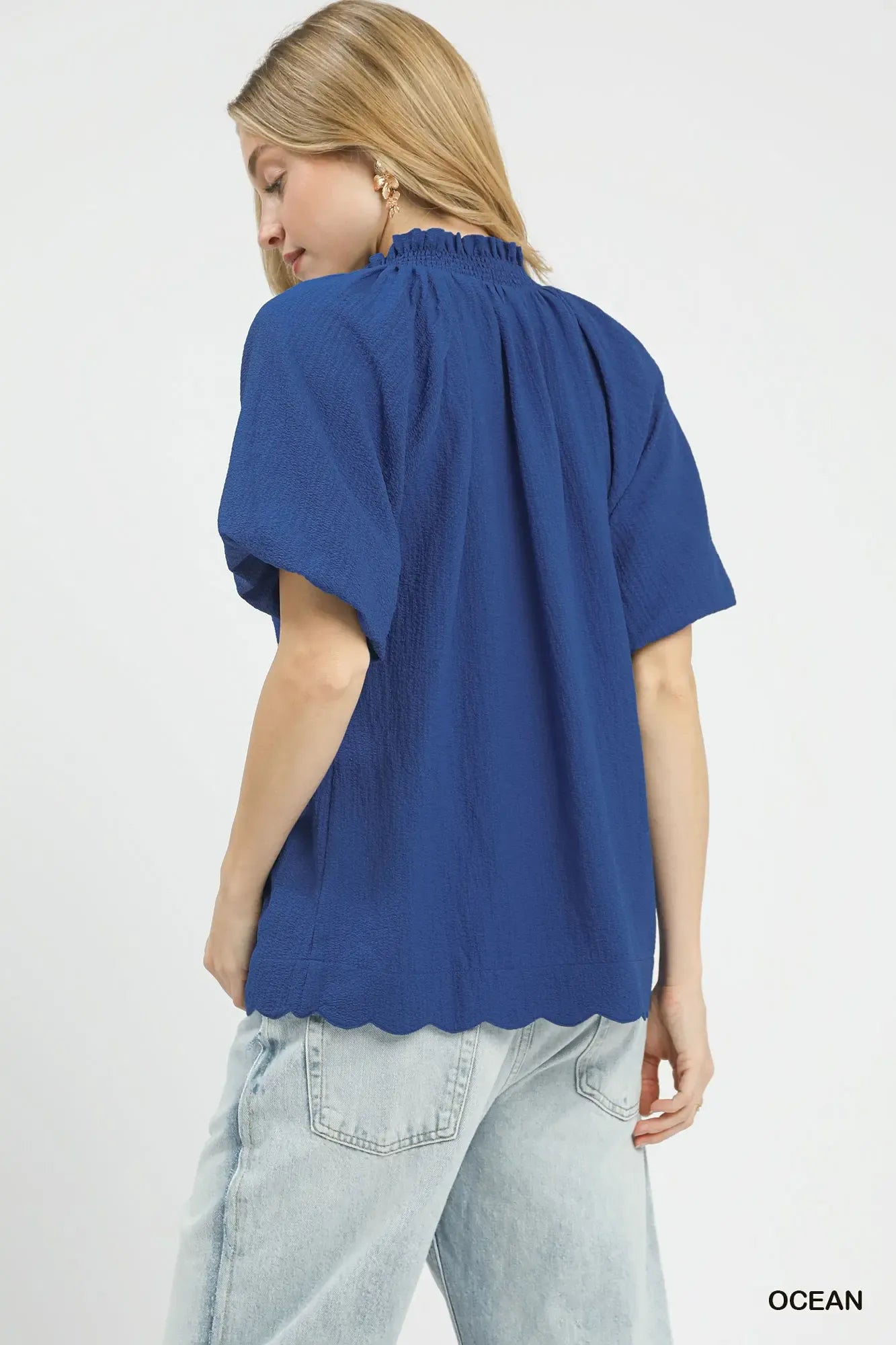 Scalloped Hem Textured Blouse Umgee