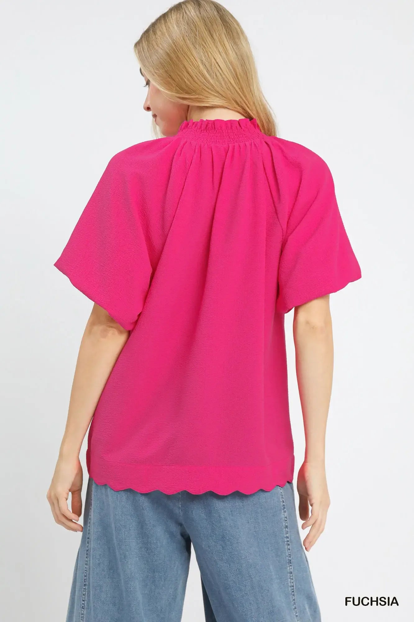 Scalloped Hem Textured Blouse Umgee