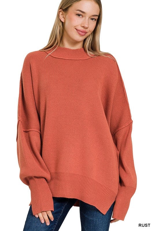 Side Slit Oversized Sweater ZENANA RUST / S/M 1000001914334