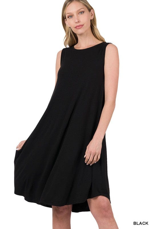 Sleeveless Round Neck Round Hem Midi Dress ZENANA BLACK / S 1000001468937