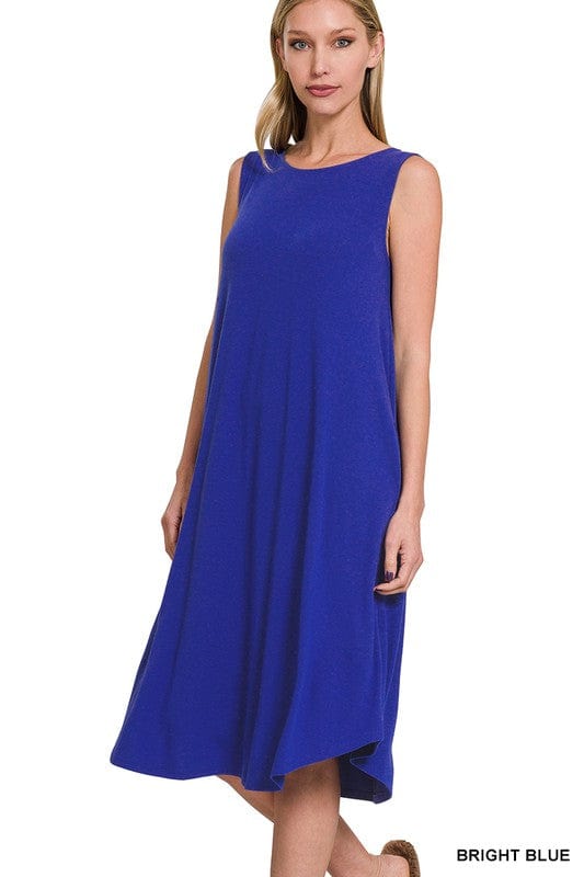 Sleeveless Round Neck Round Hem Midi Dress ZENANA BRIGHT BLUE / S 1000001468941