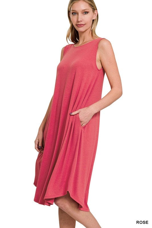 Sleeveless Round Neck Round Hem Midi Dress ZENANA ROSE / S 1000001468961