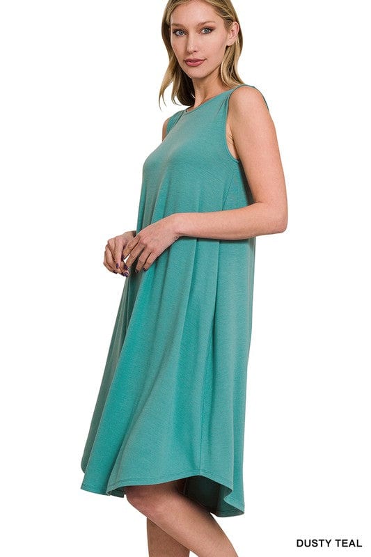 Sleeveless Round Neck Round Hem Midi Dress ZENANA