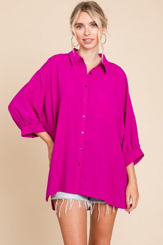 Solid 3/4 Dolman Sleeves Collar Top JODIFL