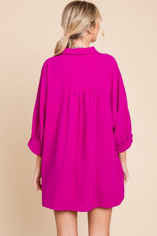 Solid 3/4 Dolman Sleeves Collar Top JODIFL