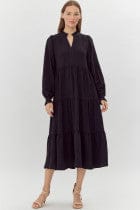 Solid Midi Dress-Black JODIFL