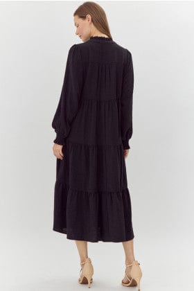 Solid Midi Dress-Black JODIFL